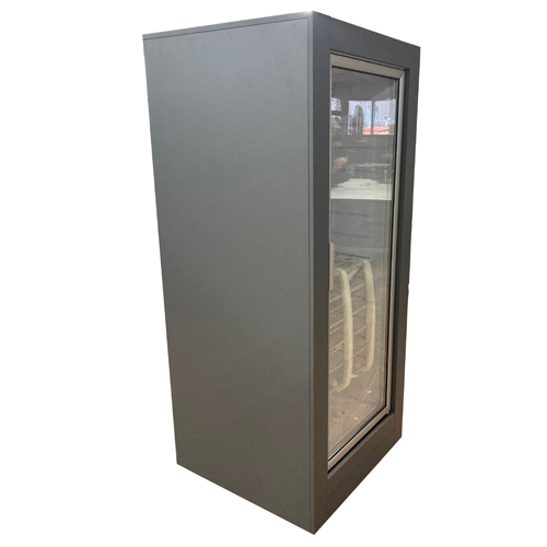 Kühlschrankverkleidung Kunststoffbeschichtete Spanplatte schwarz mit Rollen Verkleidung von Geräten Fahrgestell Edelstahl